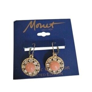 New MONET  Vintage Collection Limited Edition Faux Coral Rhinestone Earrings